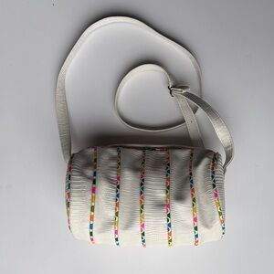 Vintage White Crossbody Bag with Multicolor Trim